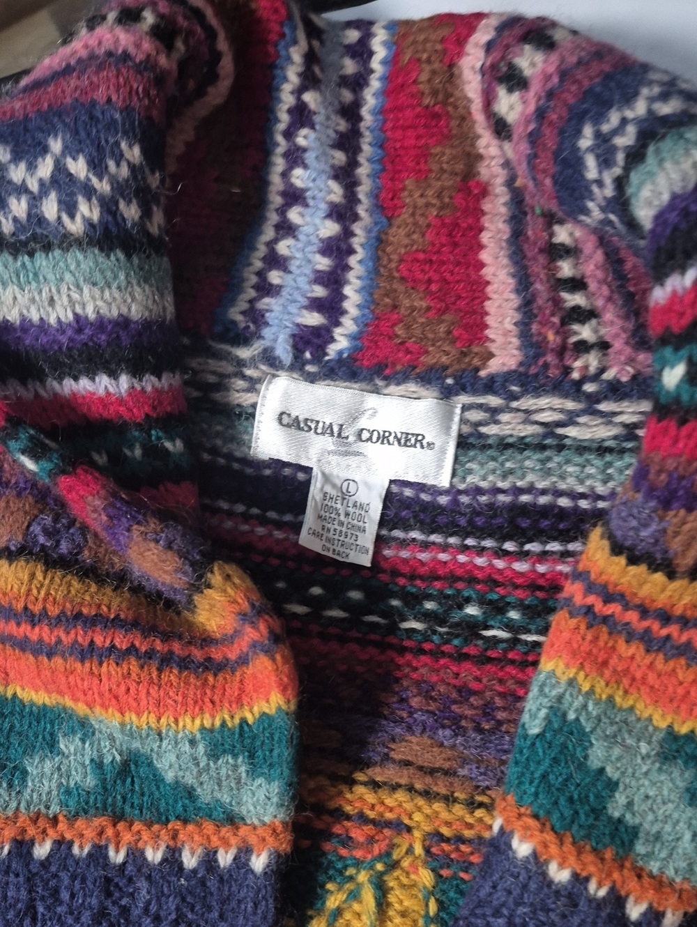 Casual Corner Multicolor Striped Fair Isle Cardigan